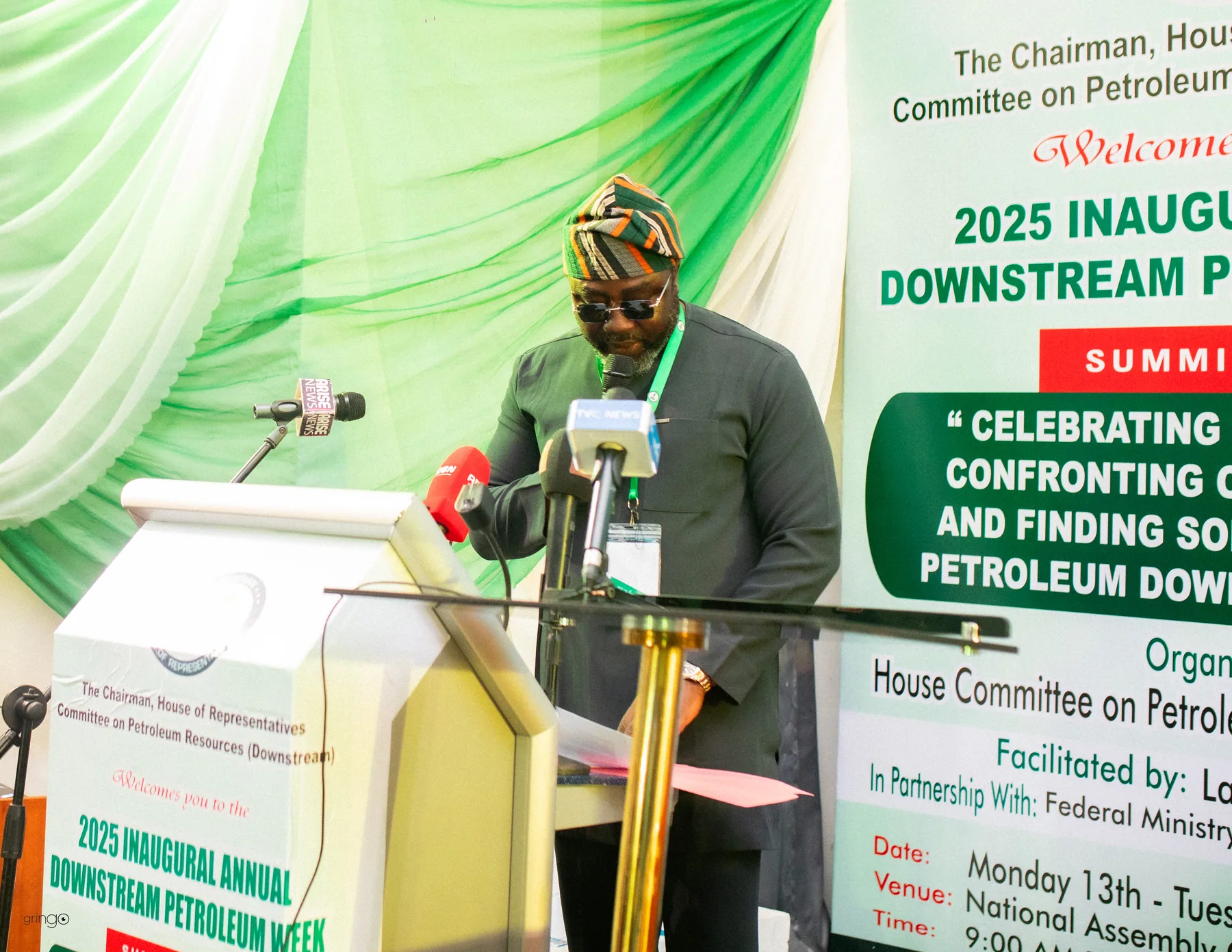 Audience of industry stakeholders seated in the green chamber during Day 1 of the 2025 Downstream Week