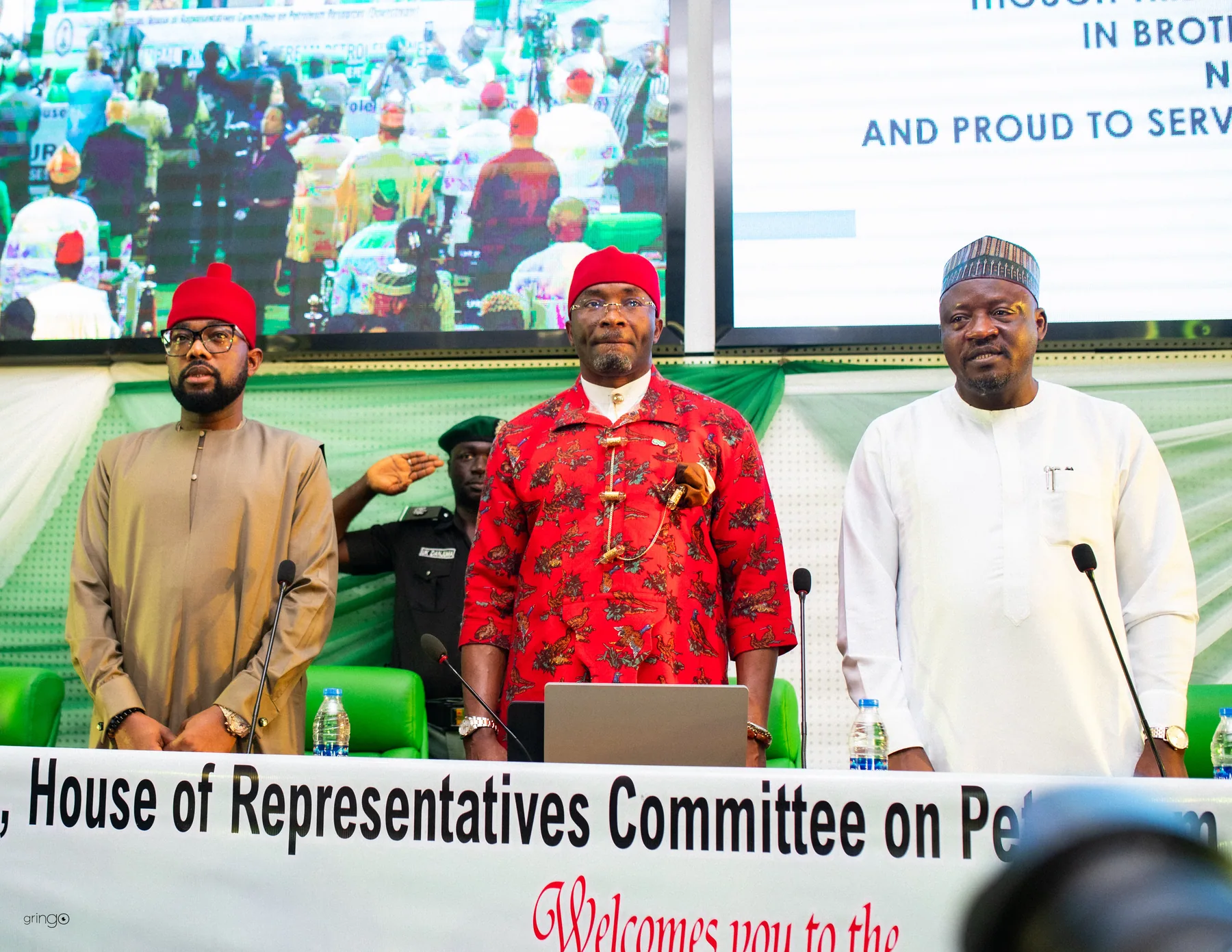 Officials and delegates observing the national anthem at the opening ceremony of the 2025 Downstream Petroleum Week (Day 1)