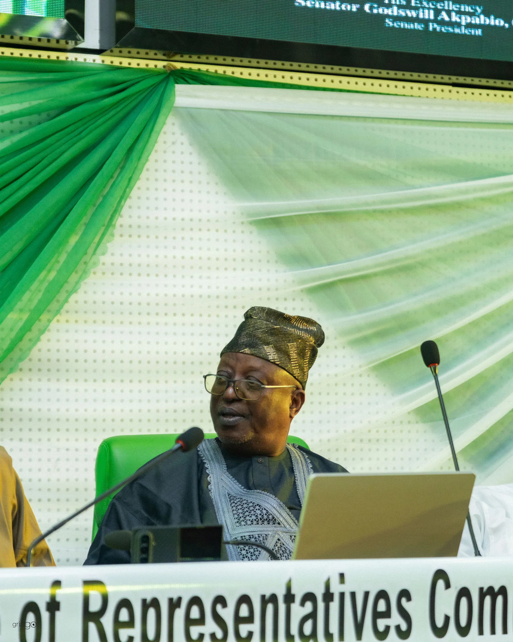 Dignitaries exchanging handshakes at the 2025 Downstream Week high table (Day 1) (portrait orientation, suitable for speaker cards)
