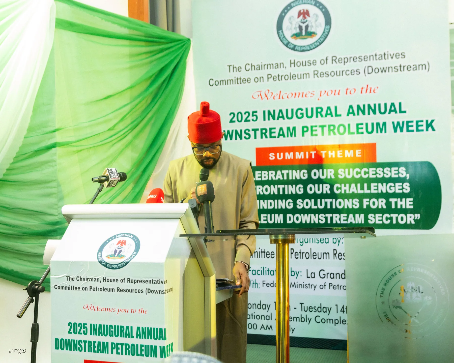Officials and delegates observing the national anthem at the opening ceremony of the 2025 Downstream Petroleum Week (Day 1)