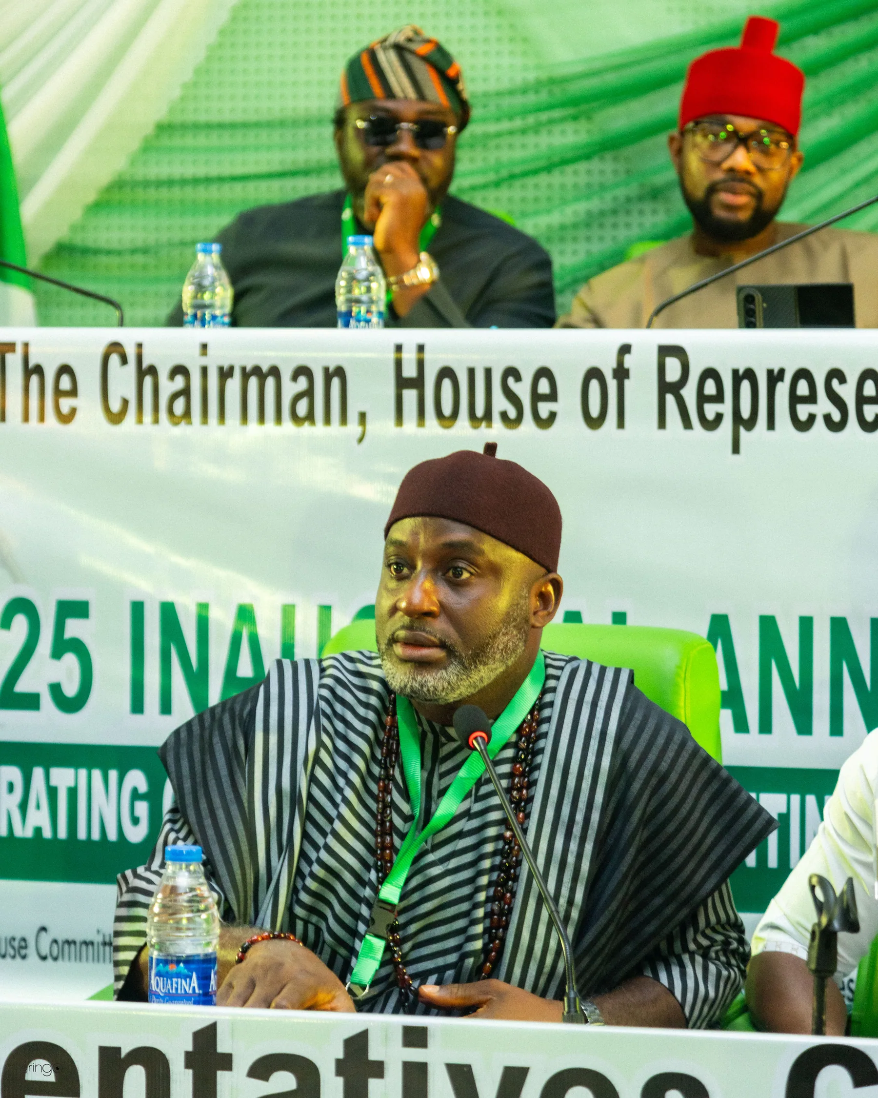 Dignitaries exchanging handshakes at the 2025 Downstream Week high table (Day 1) (portrait orientation, suitable for speaker cards)